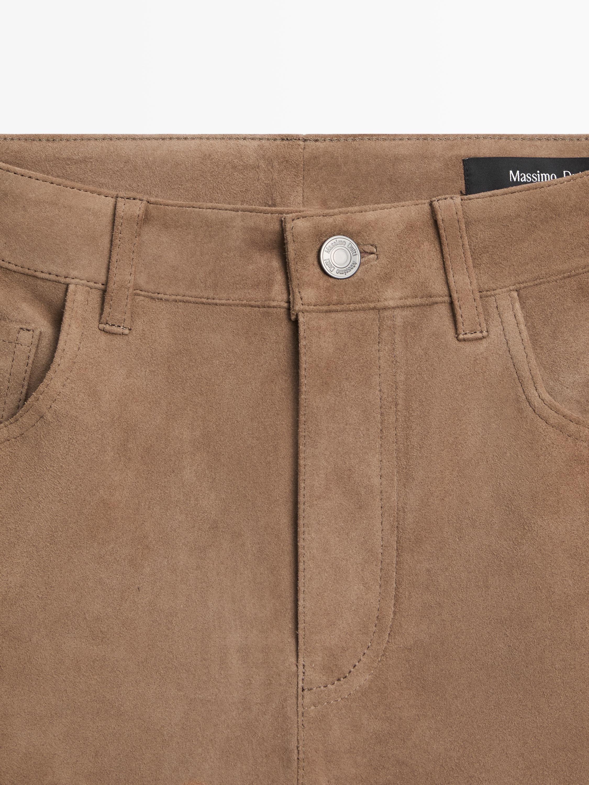 Legging flare en cuir finition daim